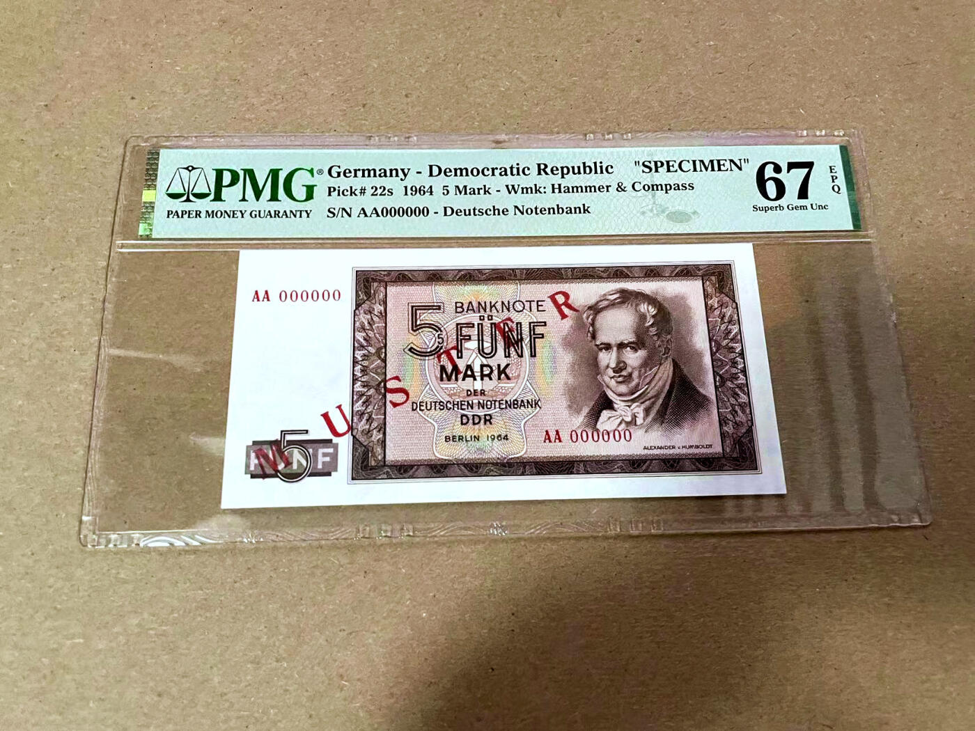 【Blue Auction】✨世界纸币精拍第495期【精】 【样钞】德国 1964年5马克 PMG67EPQ 高分 