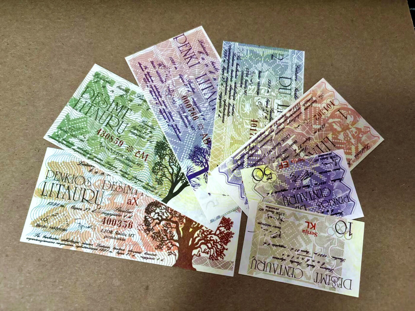 【Blue Auction】✨世界纸币精拍第495期【精】 立陶宛 1991年0.1- 50立特 奥运会纪念钞 全新UNC