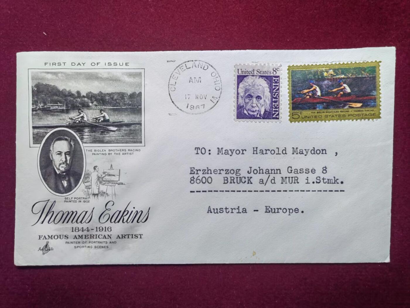 联合阁邮币社™ ——“美国邮品专场” 1967年 美国埃金斯绘画 赛舟