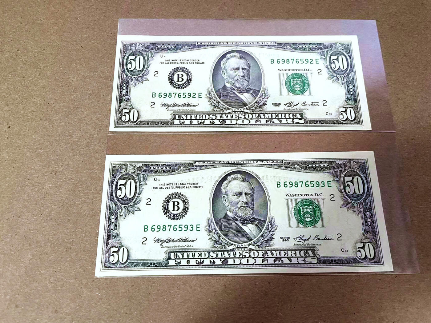 【Blue Auction】✨世界纸币精拍第495期【精】 【一组2张连号】美国 1993年50美金 全新UNC