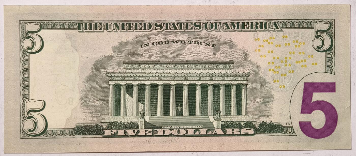 紫瑗钱币——第369期拍卖——纸币场 美国 2017年 L版 A序列 亚伯拉罕·林肯 5美元 彩色版 UNC