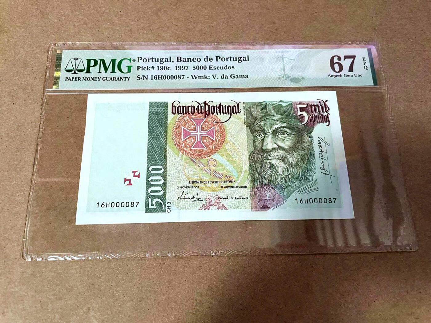 【Blue Auction】✨世界纸币精拍第495期【精】 【87小号】葡萄牙 1987年5000埃斯库多 PMG67EPQ 高分 