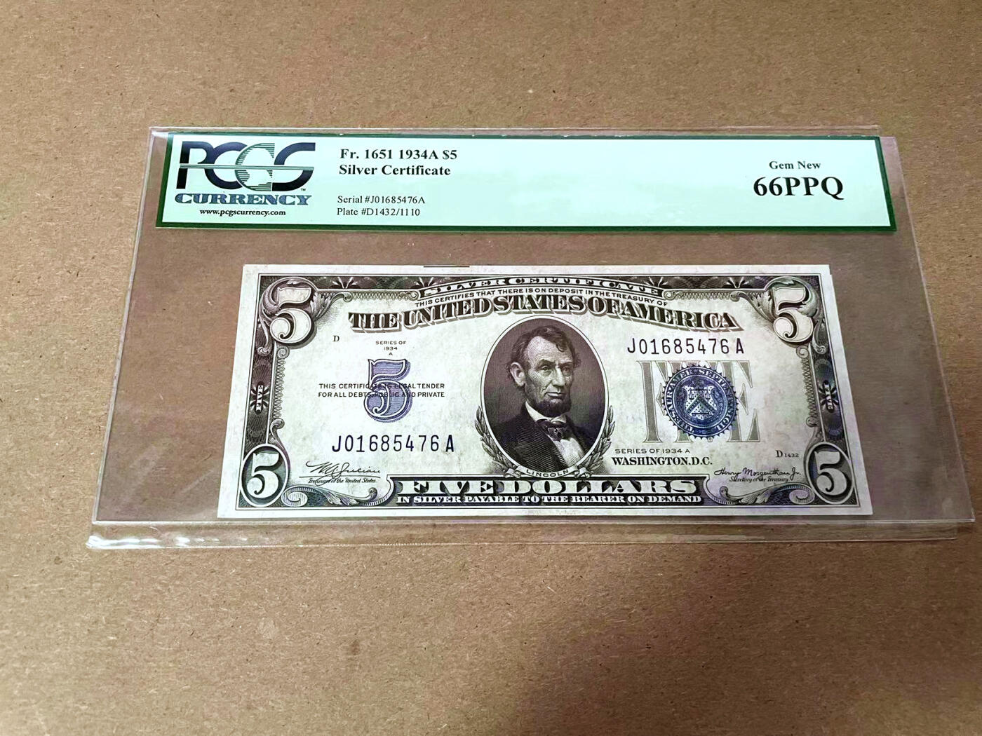 【Blue Auction】✨世界纸币精拍第495期【精】 美国 1934年5美金 PCGS66EPQ 银币券 