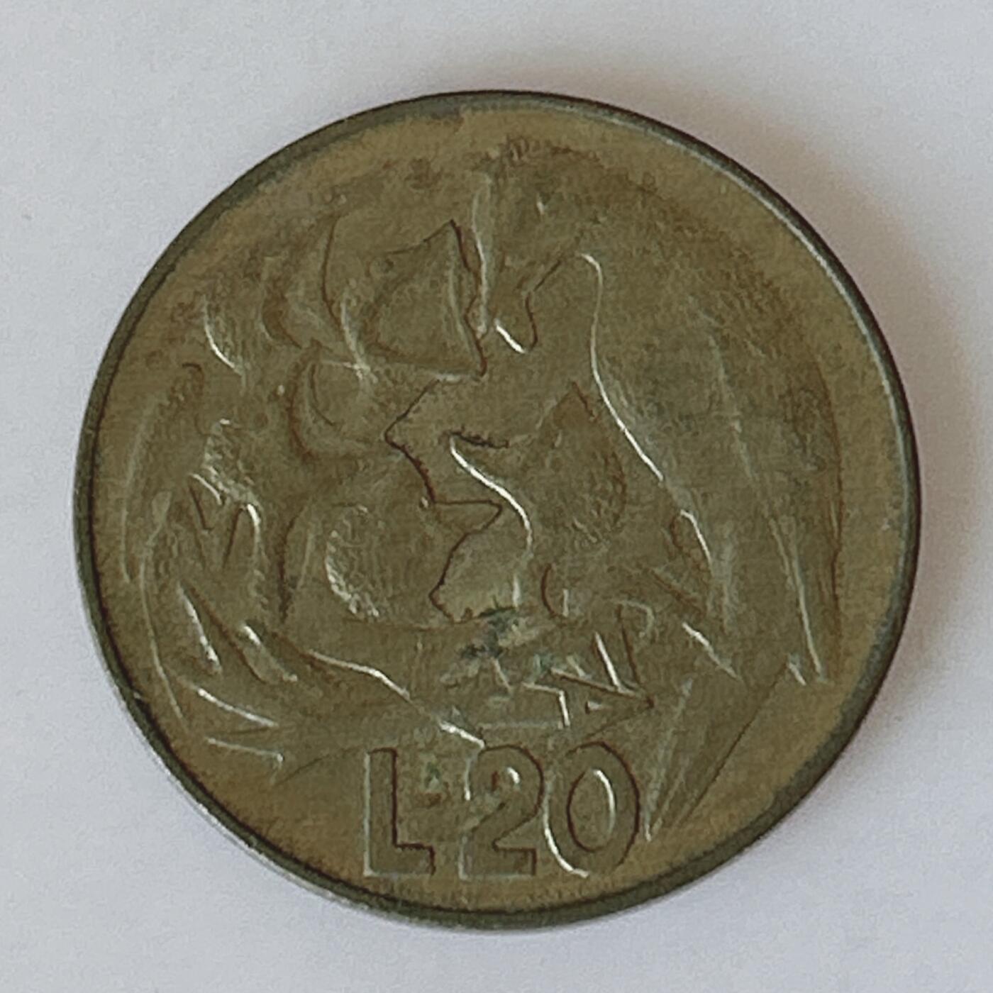 海外回流1元起拍小铺 各国钱币散币场 第12期 1975年圣马力诺20里拉鸟喂食