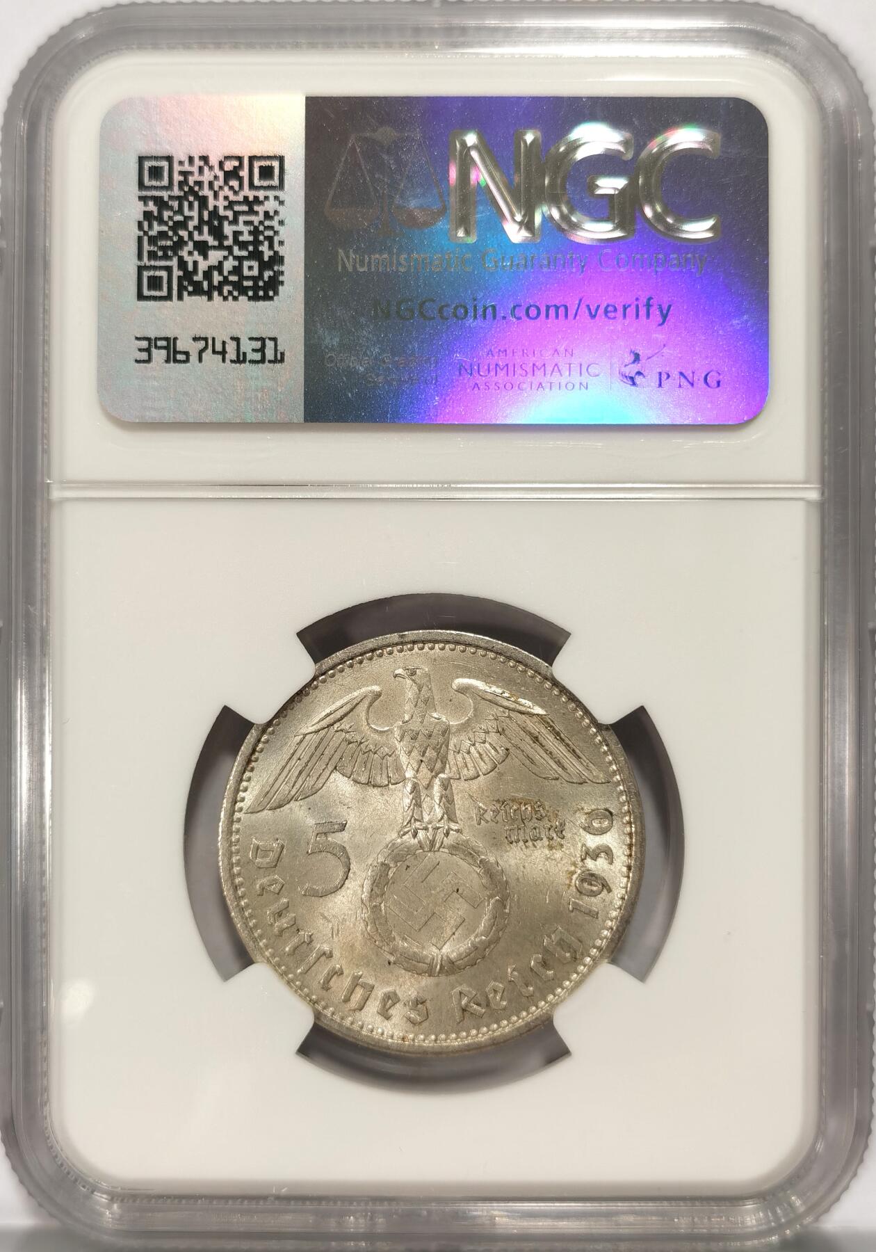 博洋堂世界钱币拍卖第082期（全场包邮） NGC MS64 德国第三帝国1936年A版兴登堡带字5马克银币