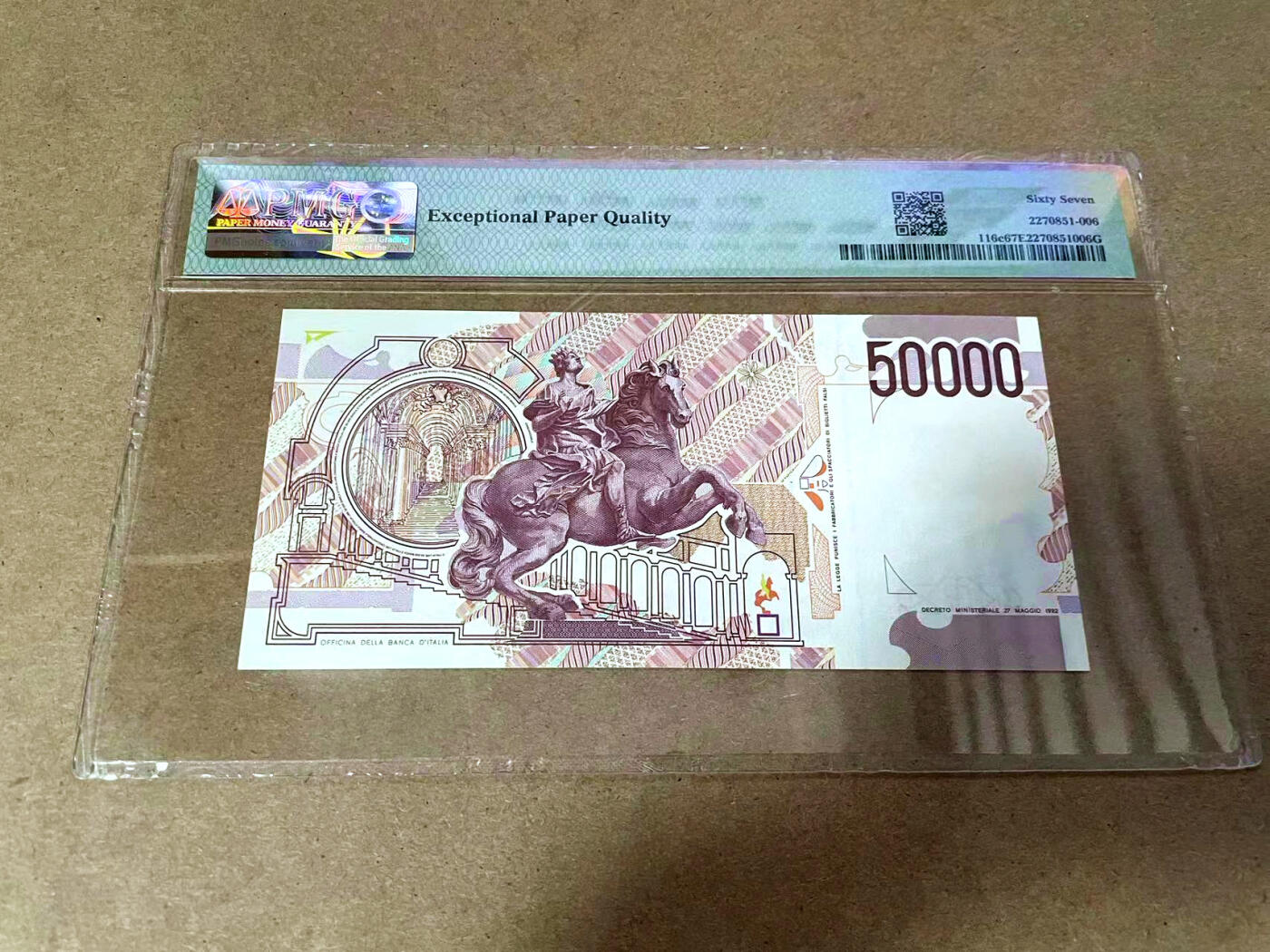 【Blue Auction】✨世界纸币精拍第495期【精】 意大利 1992年50000里拉 PMG67EPQ 高分