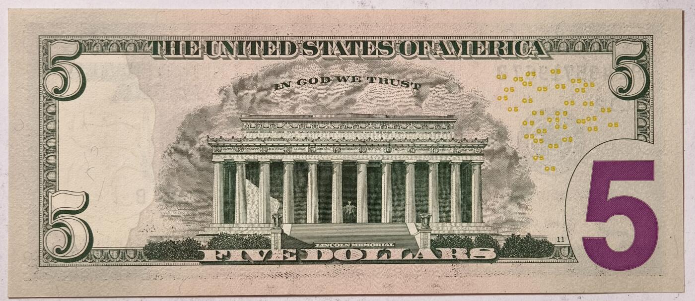 紫瑗钱币——第369期拍卖——纸币场 美国 2017年 L版 A序列 亚伯拉罕·林肯 5美元 彩色版 AU