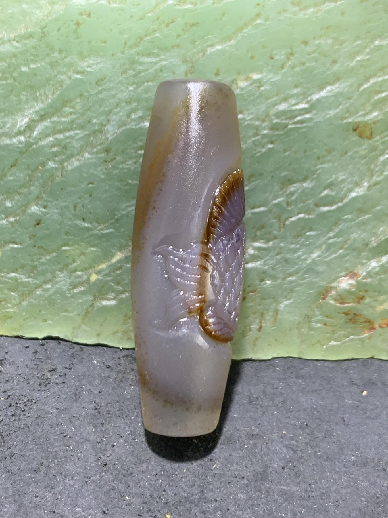 精美亚光高玉化巴西玛瑙手工俏色巧雕富贵有余随形吊坠一个！
