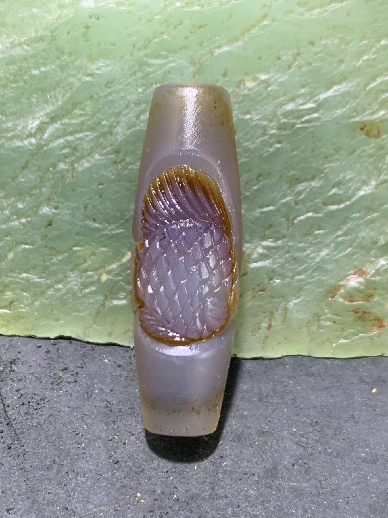 精美亚光高玉化巴西玛瑙手工俏色巧雕富贵有余随形吊坠一个！
