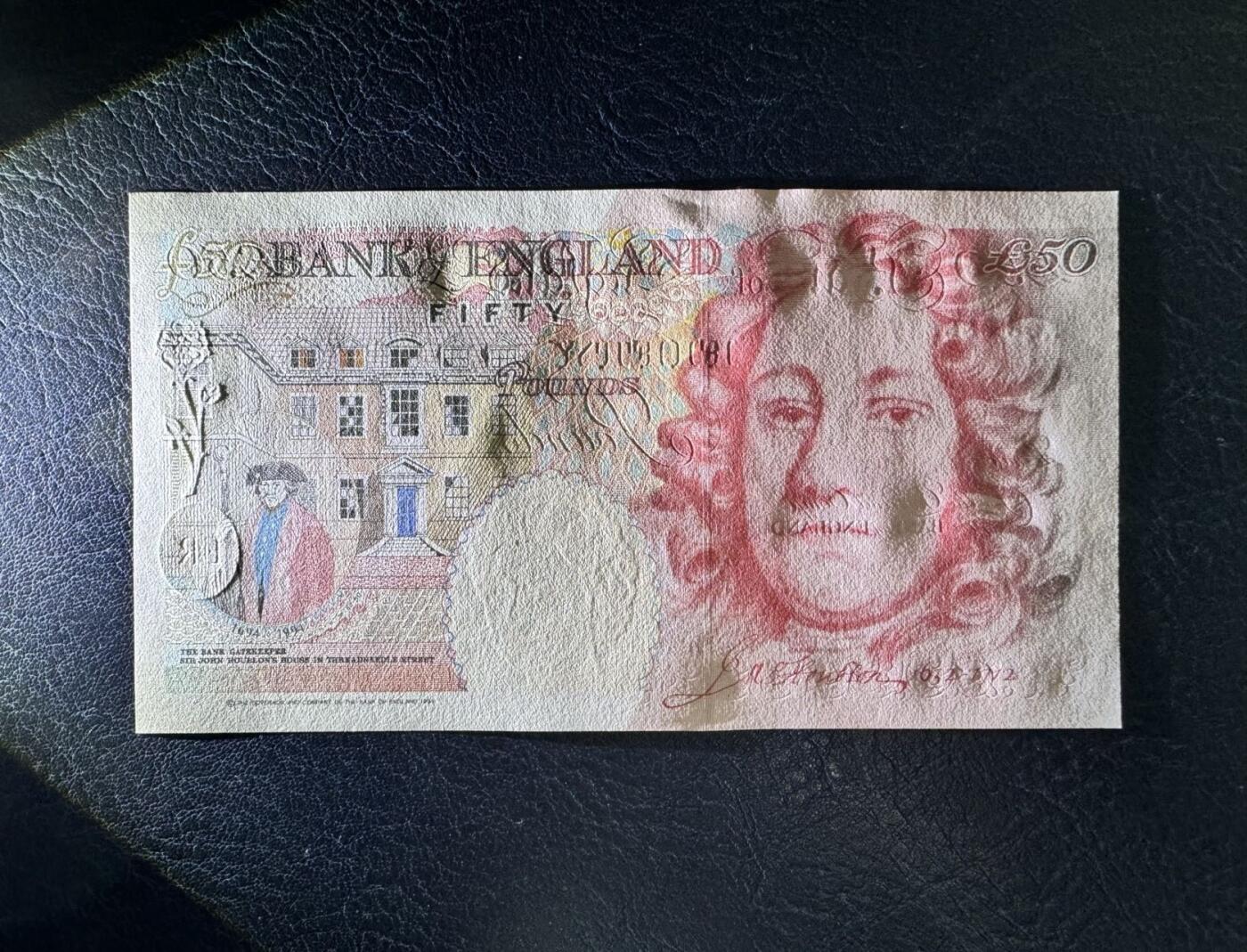 收藏联盟Quantum Auction 第355期拍卖  英国1994 (ND 2006)年50镑 品相UNC 英格兰银行首任总裁 霍布伦