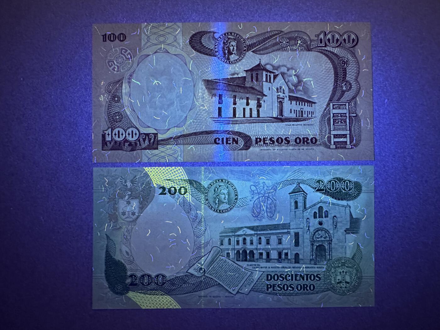《张总收藏》155期-裸币精品汇(周一场) 哥伦比亚100、200比索2张 UNC 1991年