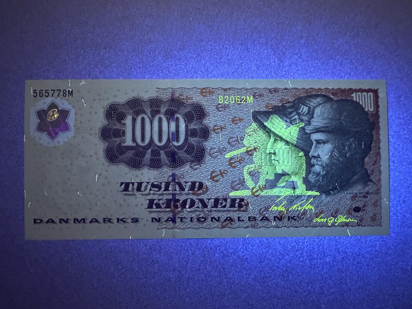 《张总收藏》155期-裸币精品汇(周一场) 丹麦1000克朗 UNC 浮雕版 丹麦画家安切尔夫妇