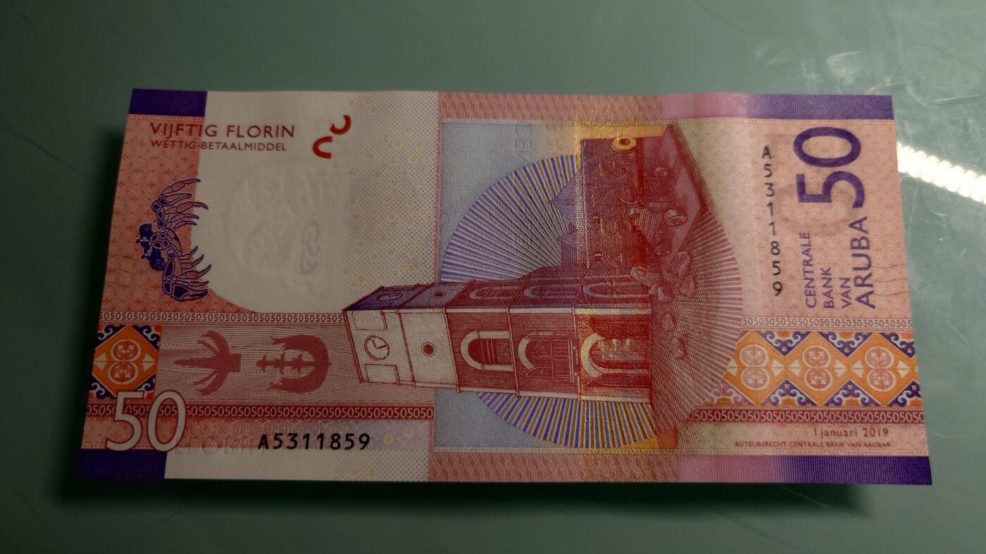 【世界钱币】精选微拍第115期暨2024年第26期  最新维港币展部分卖剩货品展销 2019年阿鲁巴50 全新绝品无47尾号859