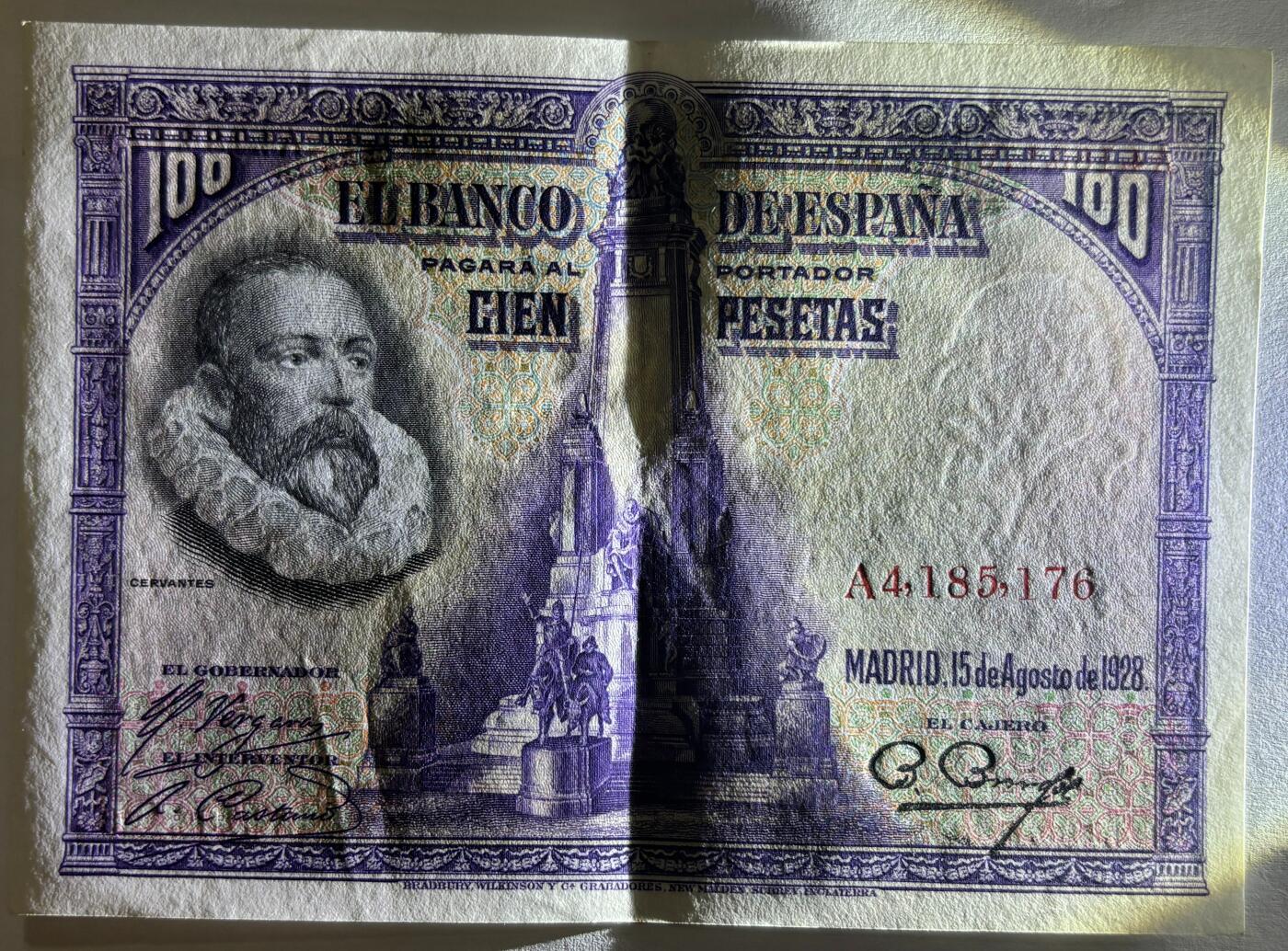 紫瑗钱币——第371期拍卖——纸币场 西班牙 1928年 中央银行 油画《唐吉坷德》 100比塞塔 流通品 (P-76a)