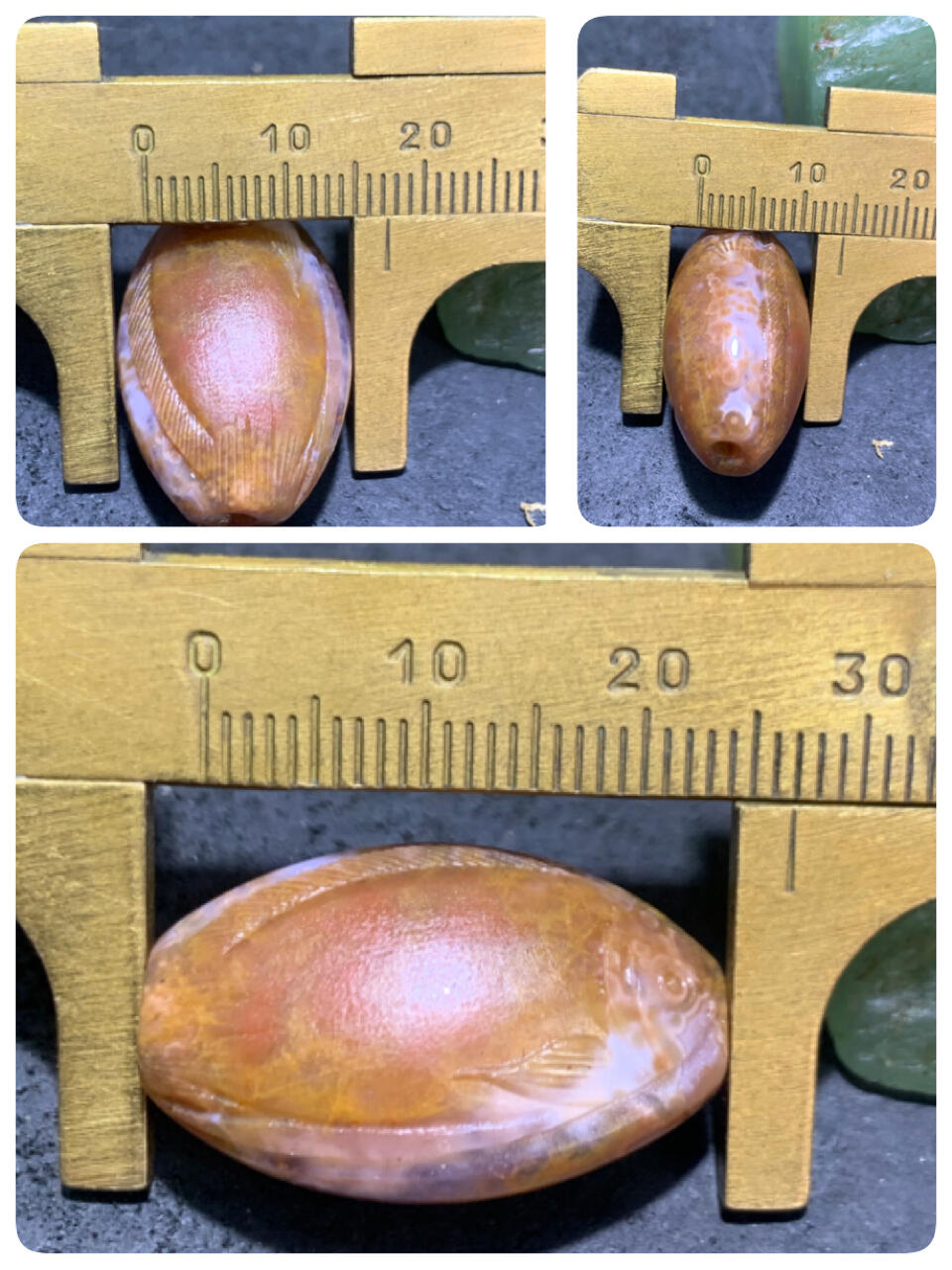 精美亚光黄金草花战国红玛瑙手工雕刻富贵有余勒子一个