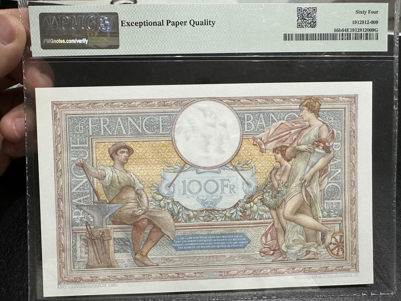 《外钞收藏家》第三百八十二期 1939年法国100法郎 PMG64E 无47大票幅