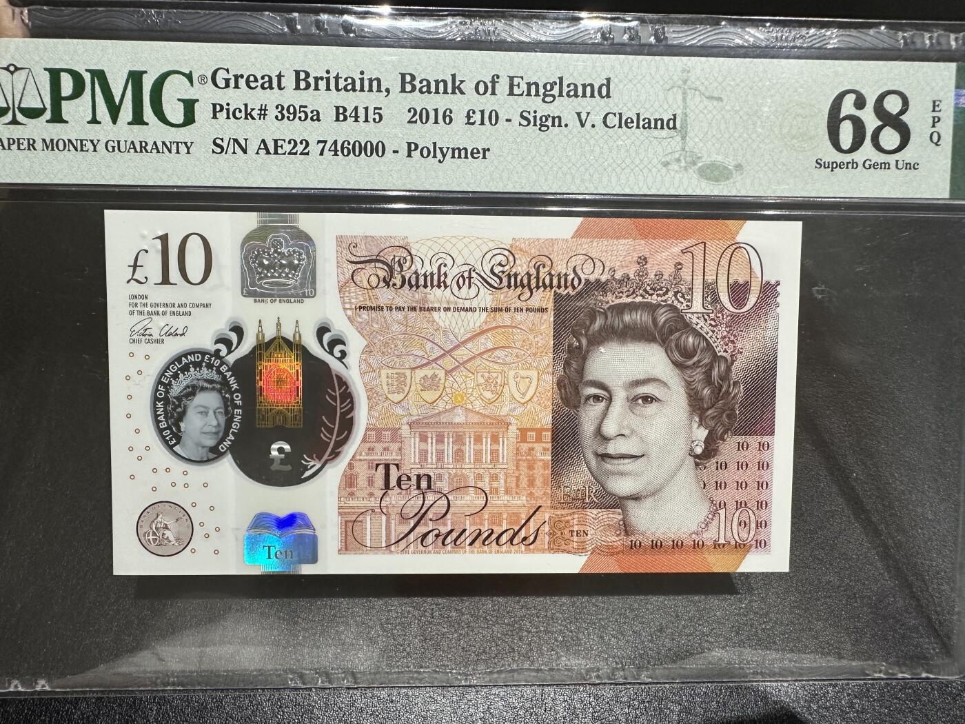 《外钞收藏家》第三百八十二期 2016年英国最新版10镑塑料钞 PMG68 豹子号000