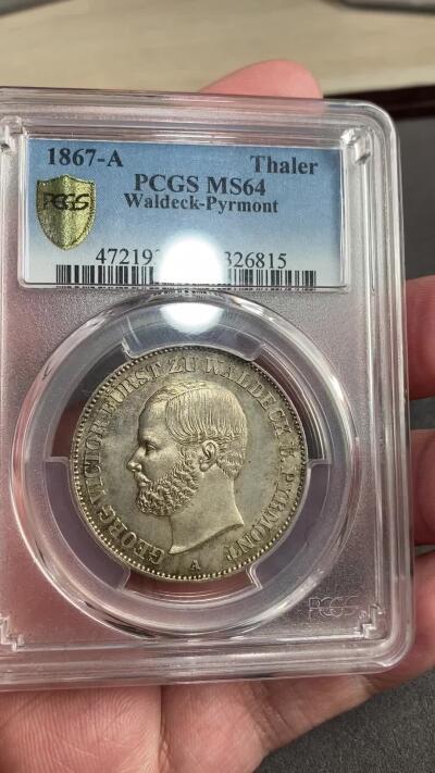 万国钱币拍卖第028期（花前月下●同享良章美币） PCGS MS64 1867年德国瓦尔德克-皮埃蒙特流通1泰勒 难度极大的小邦品种 两年发行 原汁原味的状态 发丝根根可数 PCGS唯一亚军 更高分仅一枚