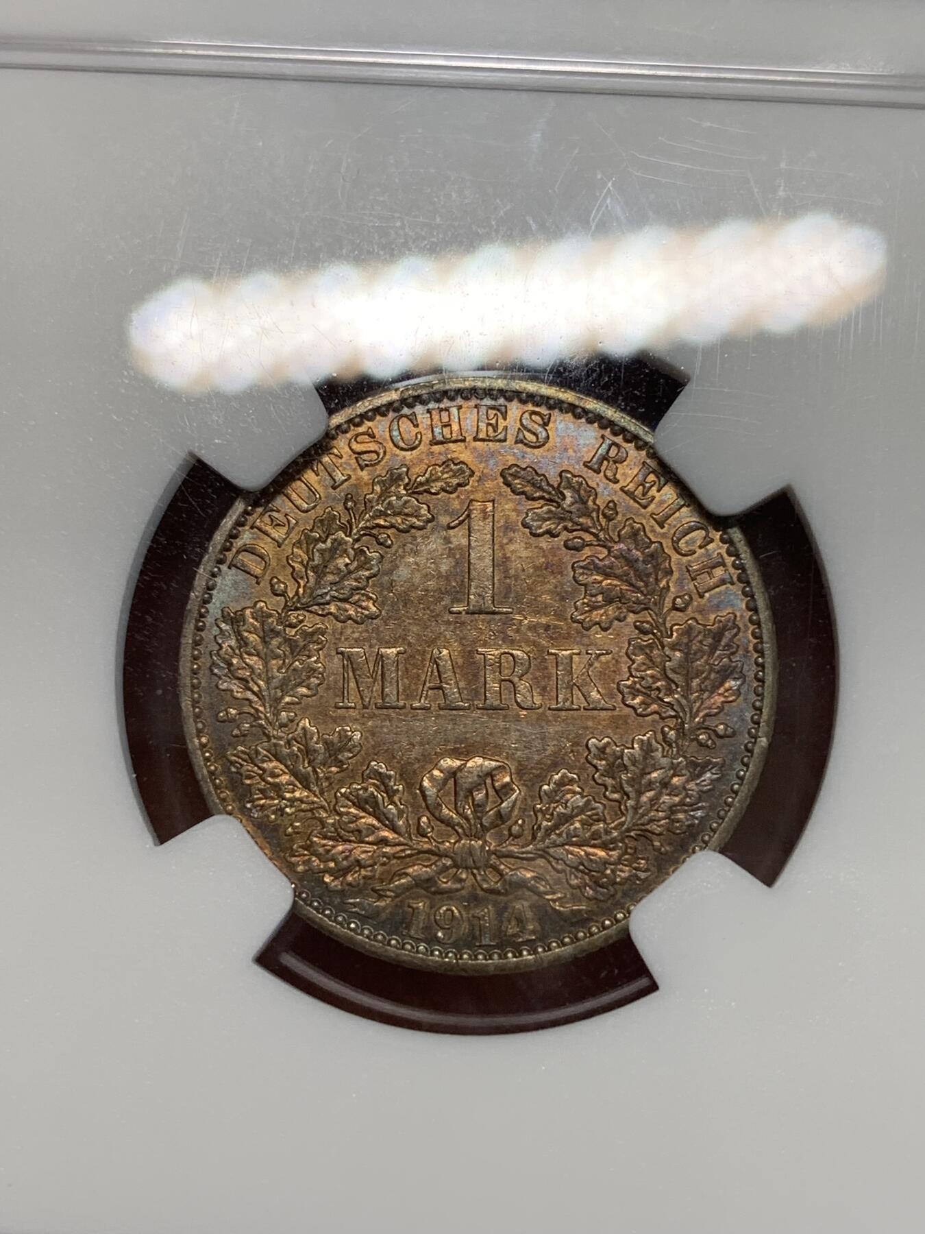 《竞宝斋》第283场- 周日，周一 2场连拍 （全场包邮） NGC MS62 德国 1914A 1马克 银币