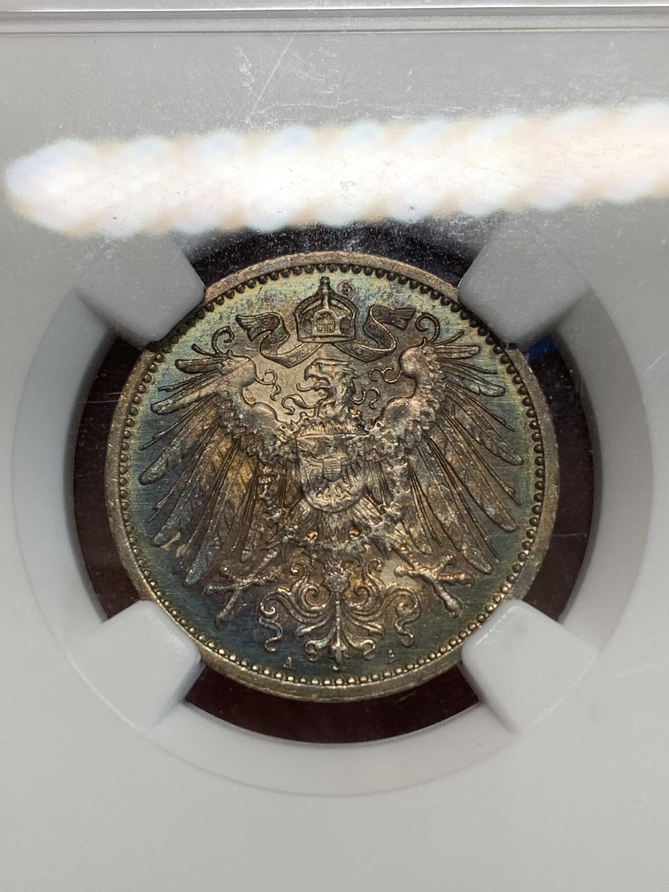 《竞宝斋》第283场- 周日，周一 2场连拍 （全场包邮） NGC MS62 德国 1914A 1马克 银币