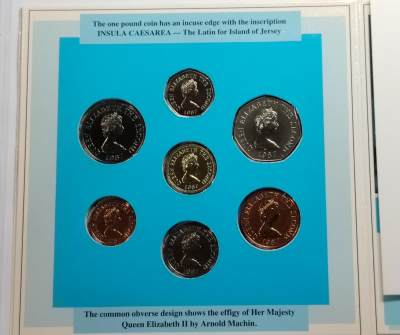 布加迪🐬～世界钱币(上海)🌾第 127 期 /  德国银币🇩🇪，以及🇬🇧🇧🇷🇵🇪🇲🇾🇹🇻🇬🇷各国币 - 泽西岛 1987年 7枚套币