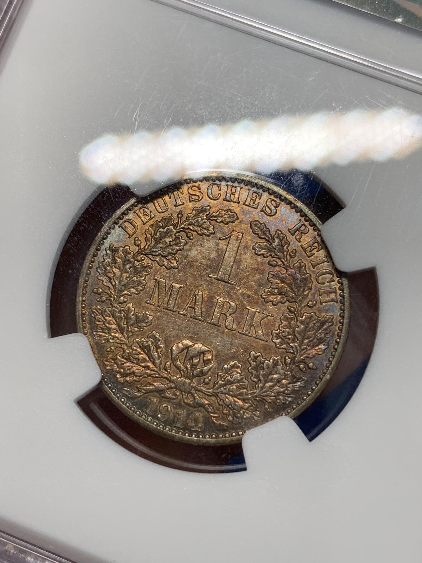 《竞宝斋》第283场- 周日，周一 2场连拍 （全场包邮） NGC MS62 德国 1914A 1马克 银币