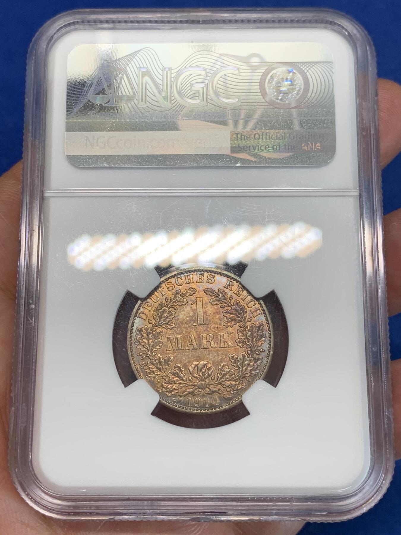 《竞宝斋》第283场- 周日，周一 2场连拍 （全场包邮） NGC MS62 德国 1914A 1马克 银币