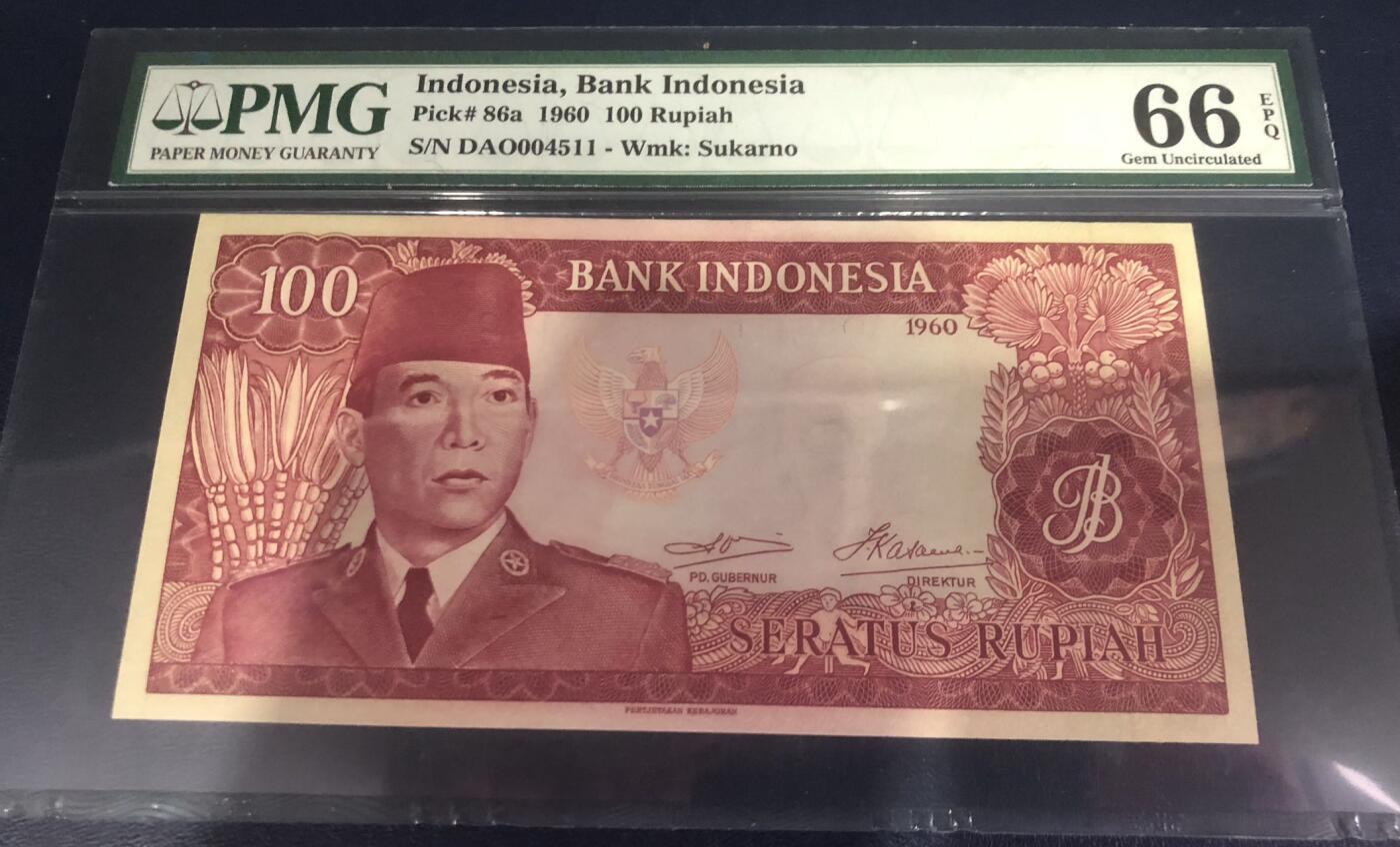 收藏联盟Quantum Auction 第356期拍卖  印度尼西亚1960年100卢比 PMG66 千位号 