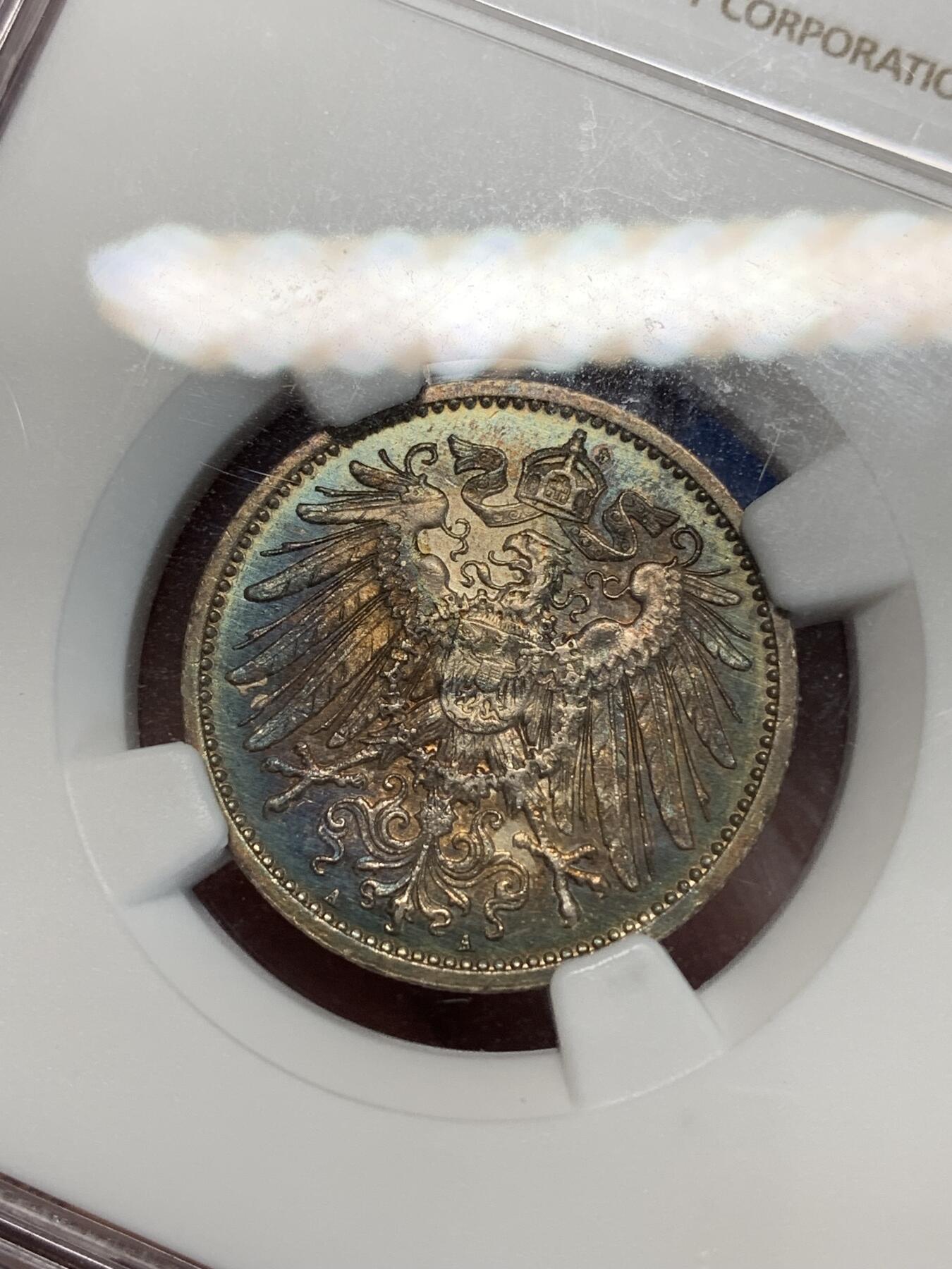 《竞宝斋》第283场- 周日，周一 2场连拍 （全场包邮） NGC MS62 德国 1914A 1马克 银币