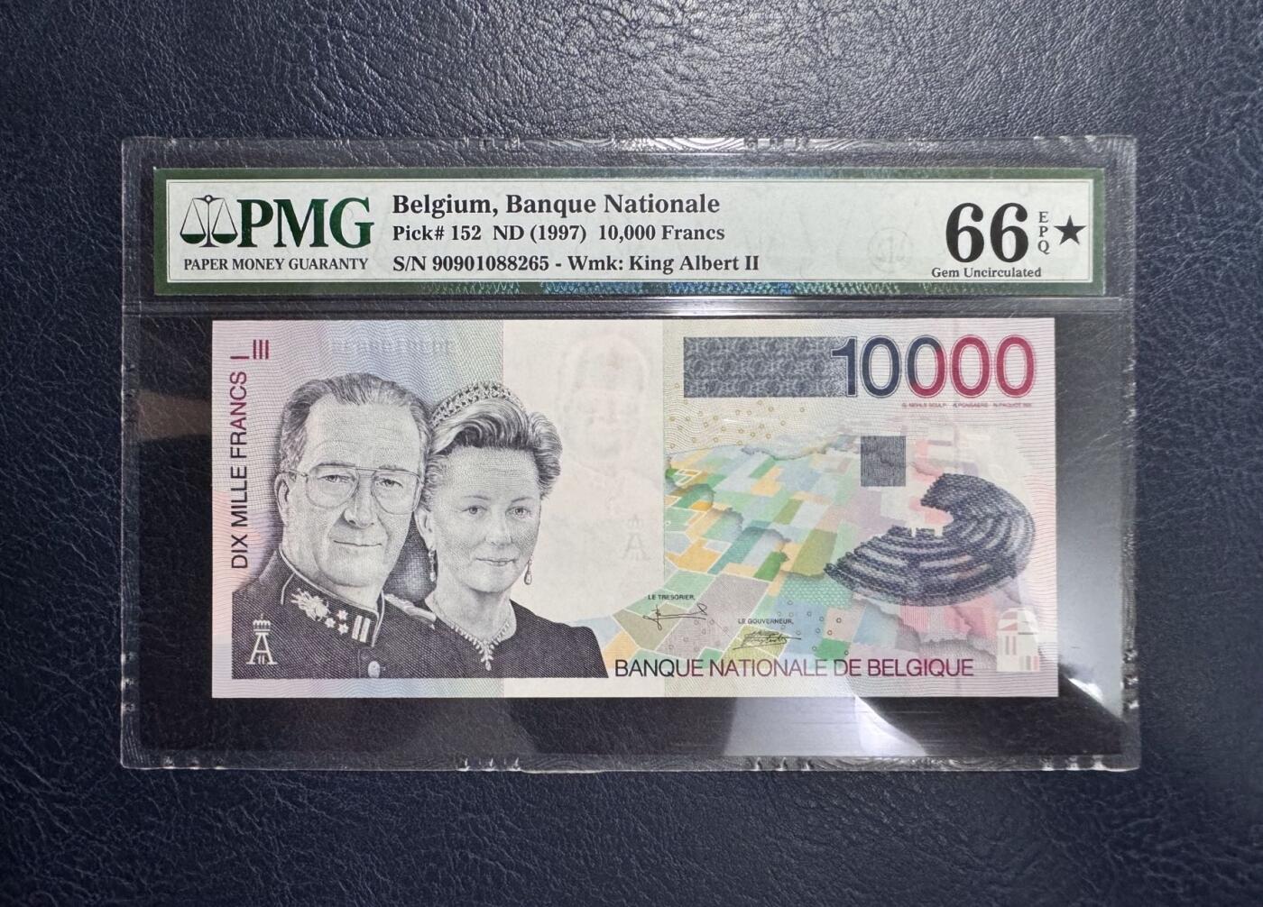 收藏联盟Quantum Auction 第356期拍卖  比利时1997年10000法郎 PMG66 加星 阿尔贝二世国王夫妇