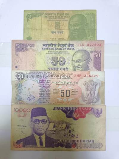 【20240701】非全新纸币第147场 - 亚洲国家4张纸币，有针孔和字迹
