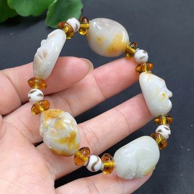 颜紫熹品牌商务订制和田玉第一期 - 新疆和田玉籽料老料鸡骨白手工雕刻特色件罗汉手串