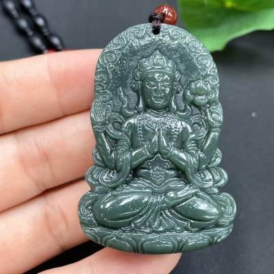 颜紫熹品牌商务订制和田玉第一期 - 新疆和田玉粉青且末蓝老料观音挂件