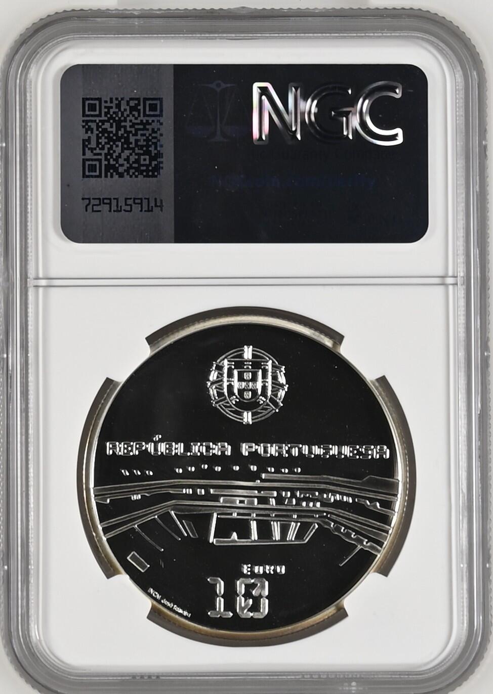 【麦稀奇世界钱币展】长老汇龙年精选第七场拍卖 2006INCM 葡萄牙2006德国世界杯10埃斯库多斯银币，NGC MS69分，唯一冠军分，齿边，KM774a高银版，发行25000枚