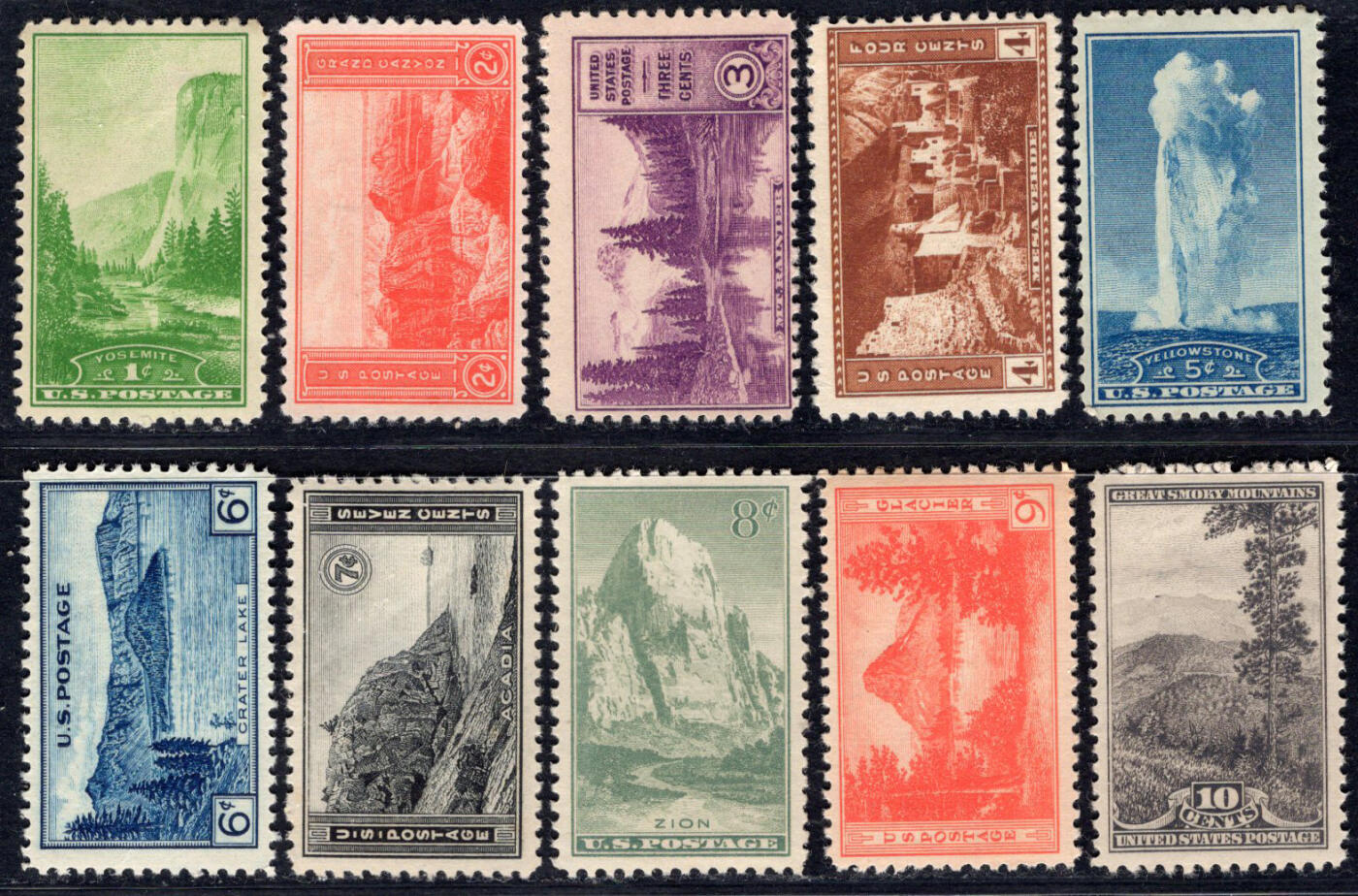洪涛臻品批发群 精选邮票限时拍卖第六百五十九期  美国1934国家公园邮票10全 新原胶
