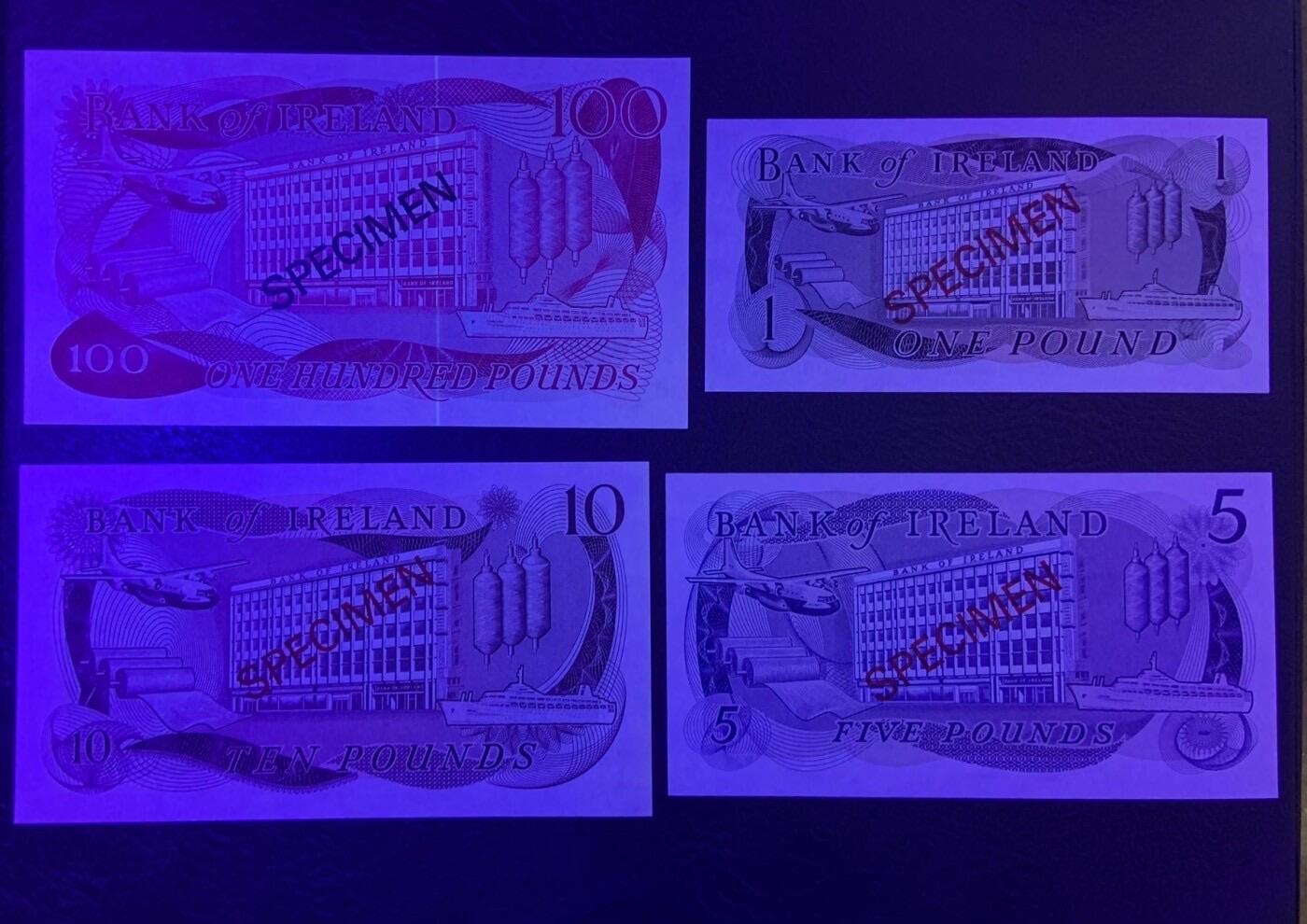 收藏联盟Quantum Auction 第356期拍卖  北爱尔兰1978年1-100镑全同号收藏样票 品相全新UNC 限量发行 带原册