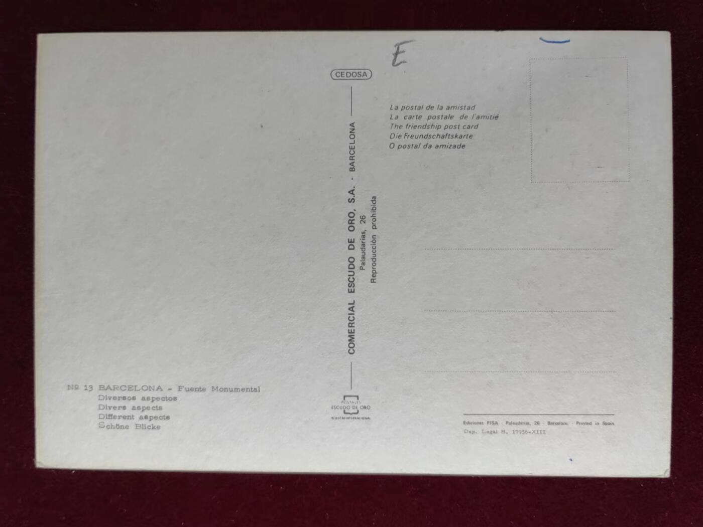 联合阁邮币社™ ——“明信片专场” 巴塞罗那-富恩特纪念碑