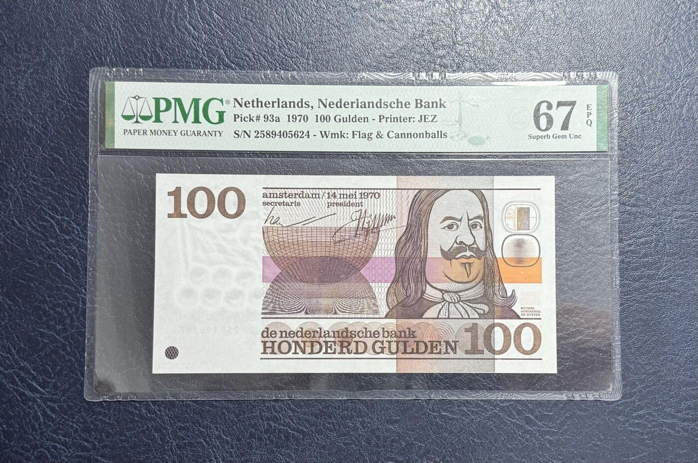 收藏联盟Quantum Auction 第356期拍卖  荷兰1970年100盾 PMG67 大胖子 海军上将米歇尔 