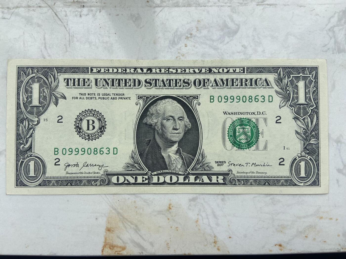 【炜奕收藏】裸钞专场第九期 1美元0999头，unc品相
