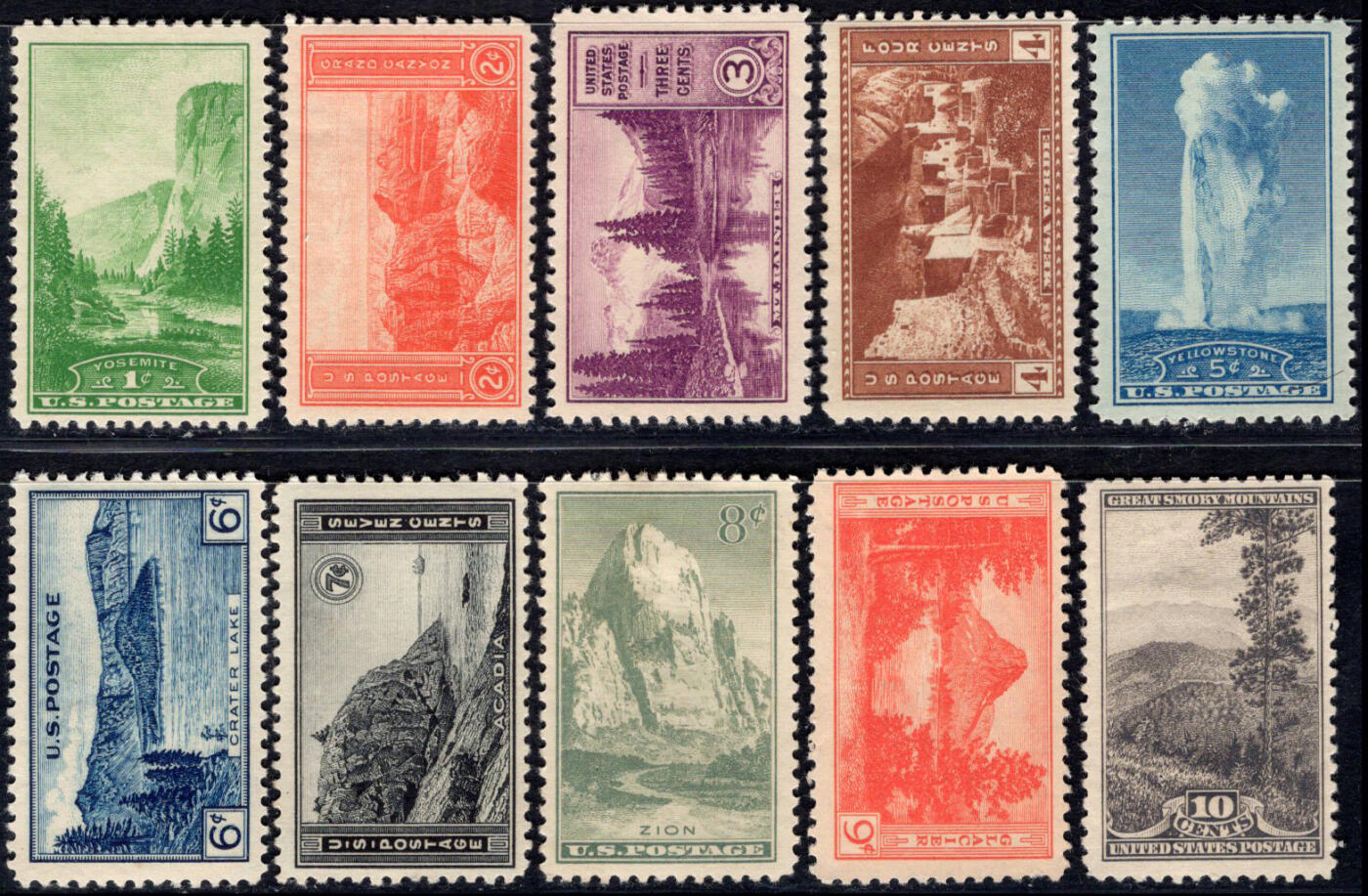 洪涛臻品批发群 精选邮票限时拍卖第六百六十一期  美国1934国家公园邮票10全 新原胶