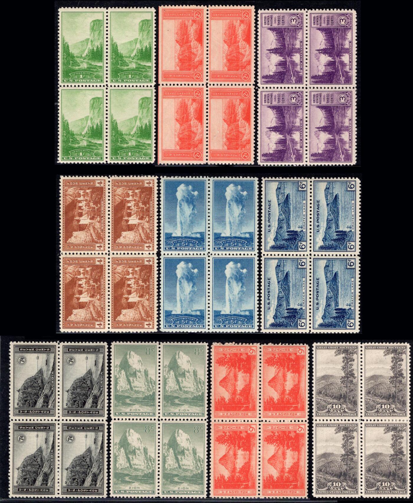 洪涛臻品批发群 精选邮票限时拍卖第六百六十期  美国1934国家公园邮票10全新 有齿四方联 品好