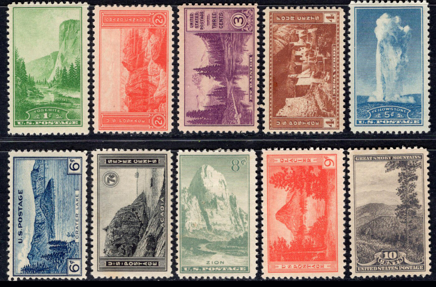 洪涛臻品批发群 精选邮票限时拍卖第六百六十期  美国1934国家公园邮票10全 新原胶