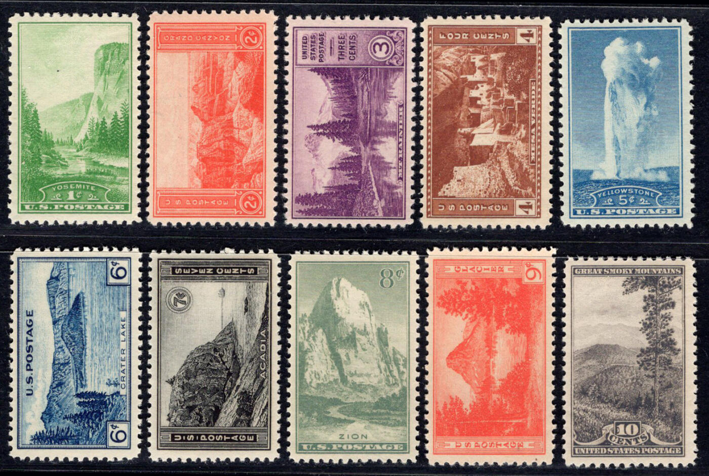 洪涛臻品批发群 精选邮票限时拍卖第六百六十一期  美国1934国家公园邮票10全 新原胶