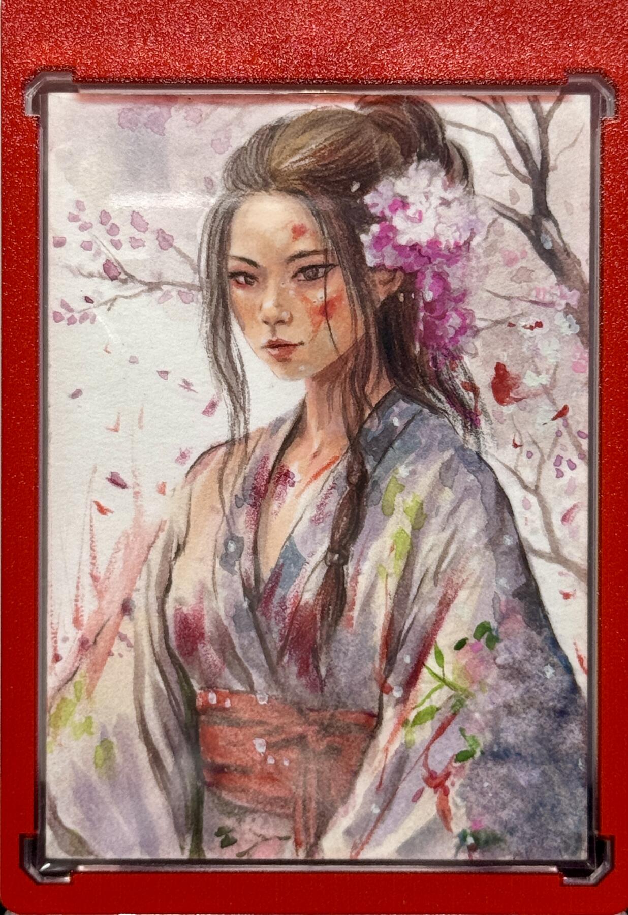白泽拍卖卡牌专场第4期（六月精阳） 2024 梦溪工作室手绘卡 春三十娘（桃花过处，寸草不生） 1/1 岩宝亲签 卡砖封装