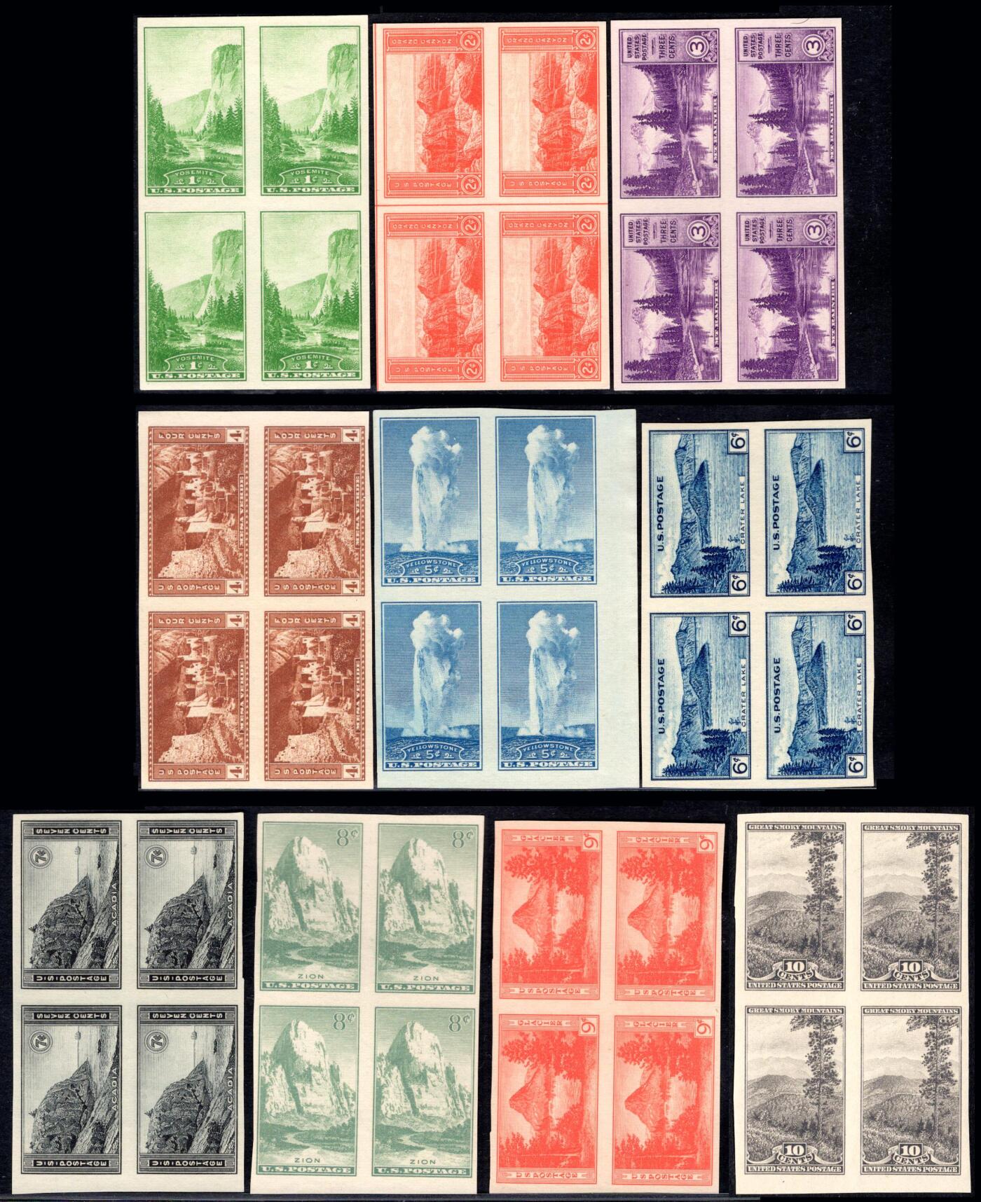 洪涛臻品批发群 精选邮票限时拍卖第六百六十期  美国1934国家公园邮票10全新 无齿四方联 品好
