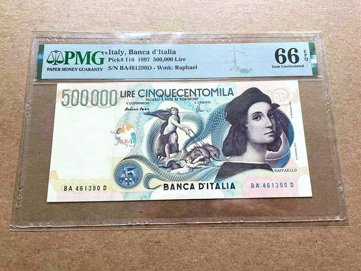 【Blue Auction】✨世界纸币精拍第498期【精】   意大利 1997年50万里拉 PMG66EPQ 经典拉斐尔 