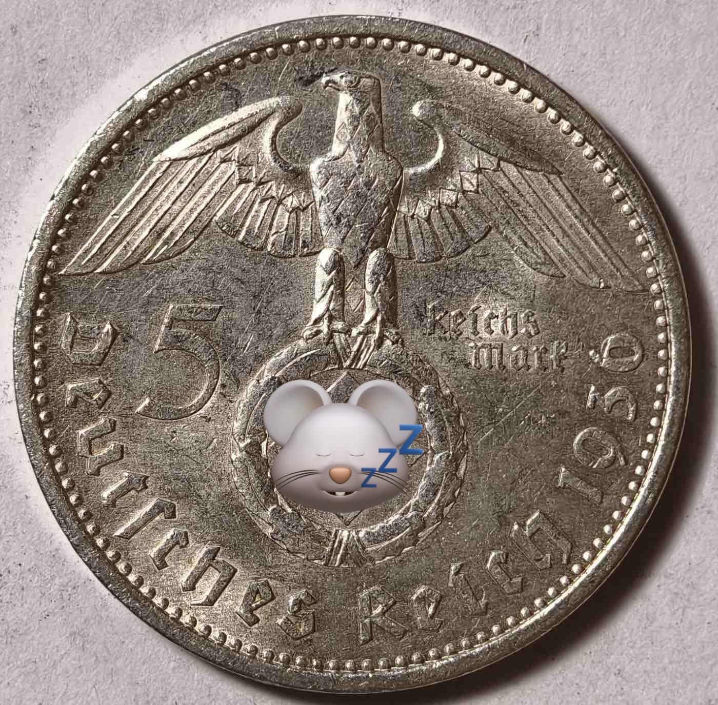 紫瑗钱币——第374期拍卖 德国 1936年 A版 兴登堡 字符 5马克 13.9克 0.9银