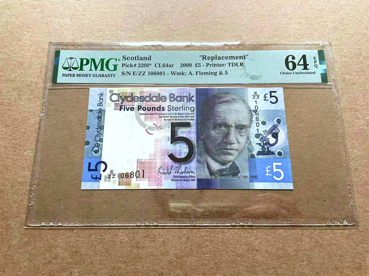 【Blue Auction】✨世界纸币精拍第498期【精】 【补号 倒置号】苏格兰 2009年5镑 PMG64EPQ 
