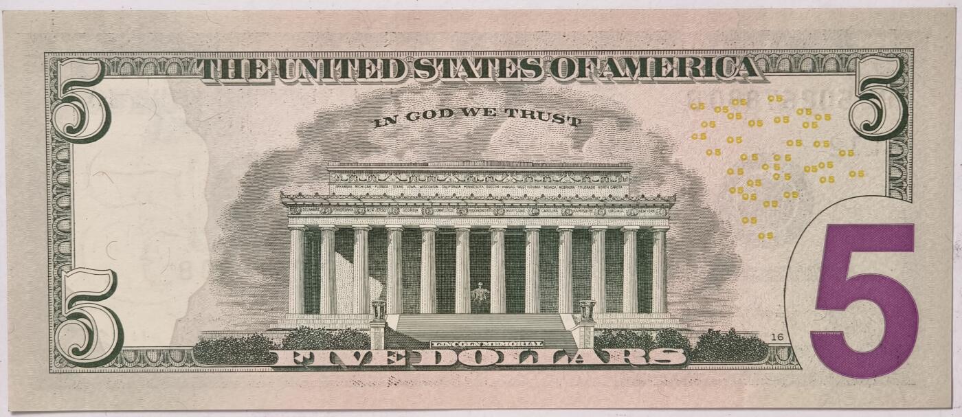 紫瑗钱币——第373期拍卖——纸币场 美国 2017年 L版 A序列 亚伯拉罕·林肯 5美元 彩色版 UNC