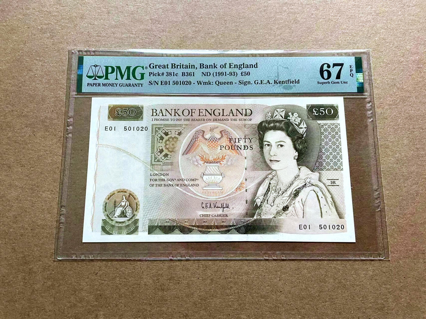 【Blue Auction】✨世界纸币精拍第498期【精】   【该签首冠E01冠无47】英国 D序列 1991-93年50镑 PMG67EPQ 高分